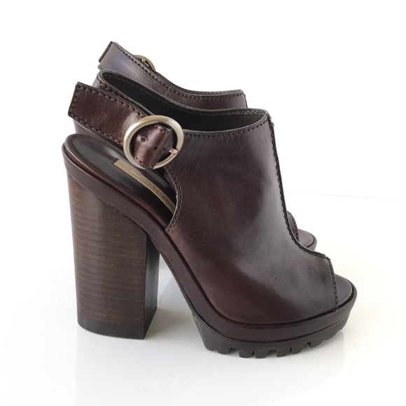 dark brown peep toe booties